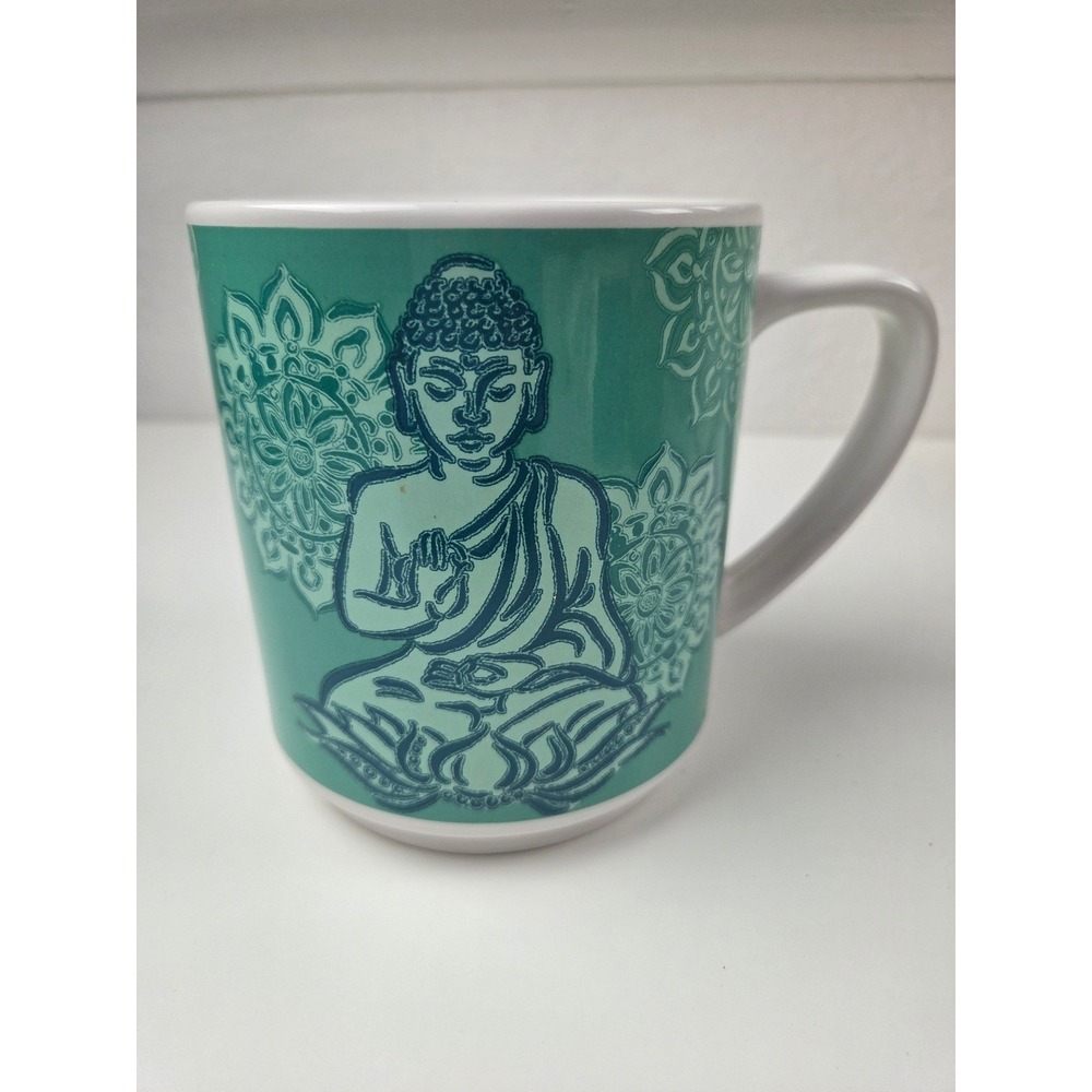Signature Housewares Happy Buddha Teal Mandala Stoneware Coffee‎ Mug Rm Creative